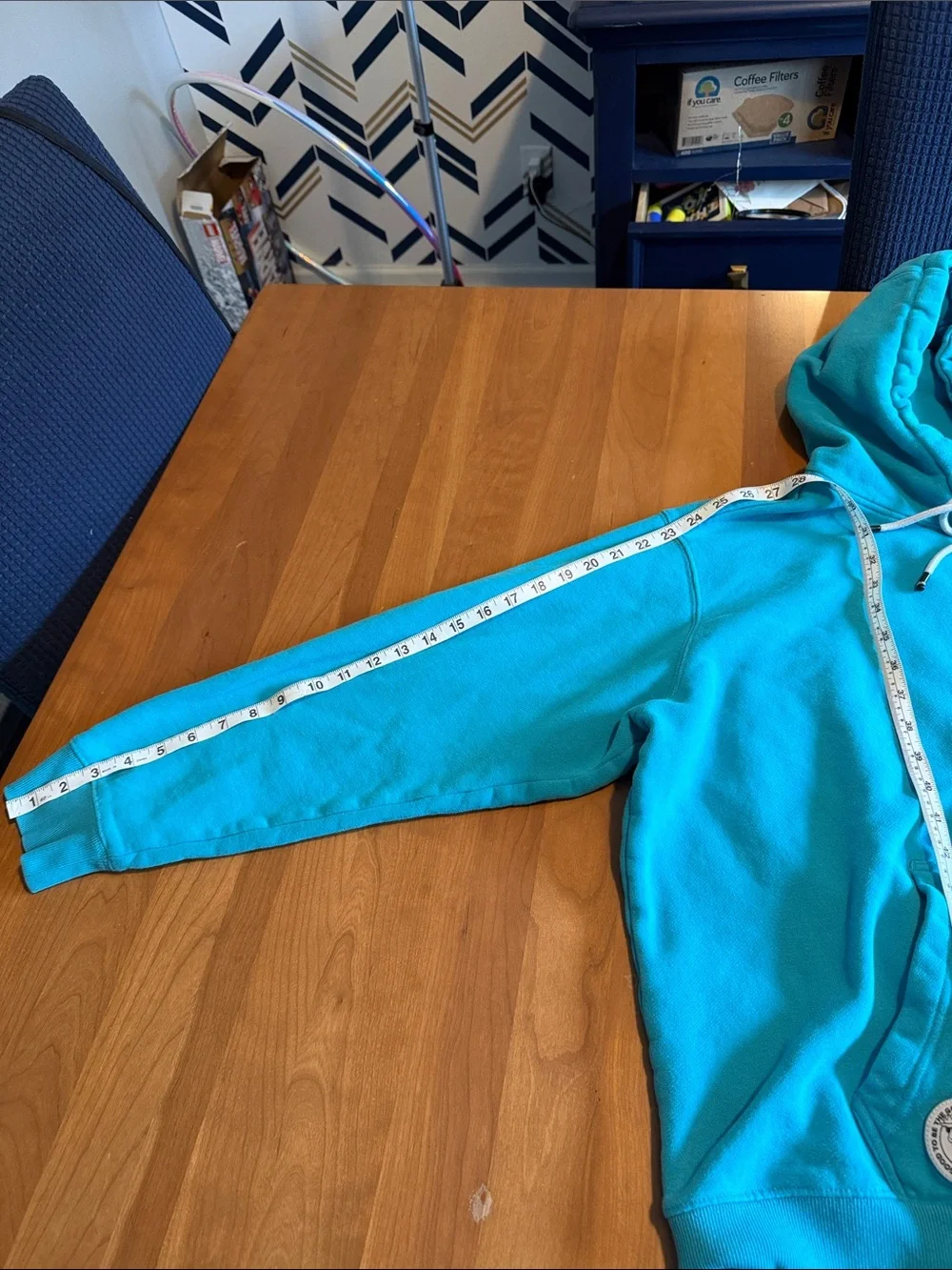 Men's Crewneck Hoodie Sweatshirt in Teal with Goat Patch